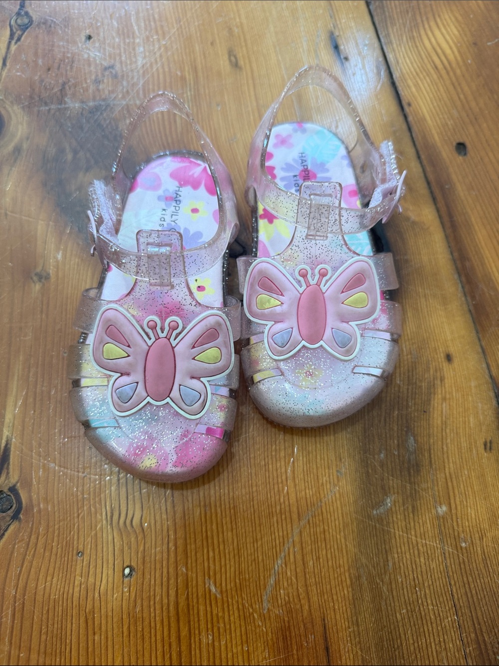 Happily Grey Kids Girls Glitter Butterfly Jelly Sandals - Pink Size 8